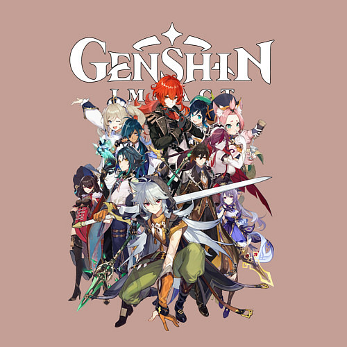 Мужской свитшот ПЕРСОНАЖИ GENSHIN IMPACT ЛОГО / Пыльно-розовый – фото 3