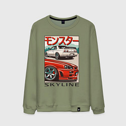 Свитшот хлопковый мужской Nissan Skyline Ниссан Скайлайн, цвет: авокадо