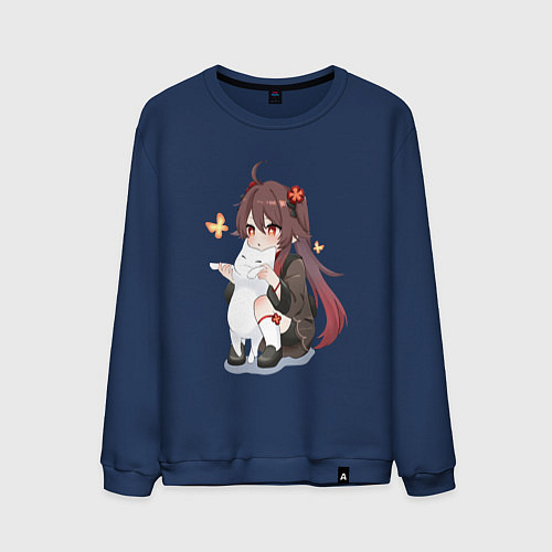 Мужской свитшот ХУ ТАО И БЕЛЫЙ КОТИК / Тёмно-синий – фото 1