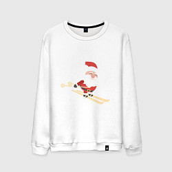Свитшот хлопковый мужской Дед Мороз на лыжах, цвет: белый
