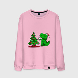 Свитшот хлопковый мужской Рождественский динозавр Christmas dinosaur, цвет: светло-розовый