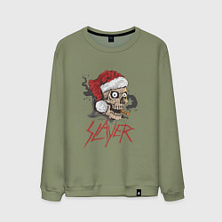 Свитшот хлопковый мужской SLAYER SKULL SANTA NEW YEAR, цвет: авокадо