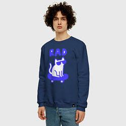 Свитшот хлопковый мужской Кот и скейт 1, цвет: тёмно-синий — фото 2