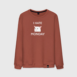 Мужской свитшот I hate monday текст с котом