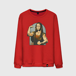 Свитшот хлопковый мужской Мона Лиза и бодибилдинг, цвет: красный
