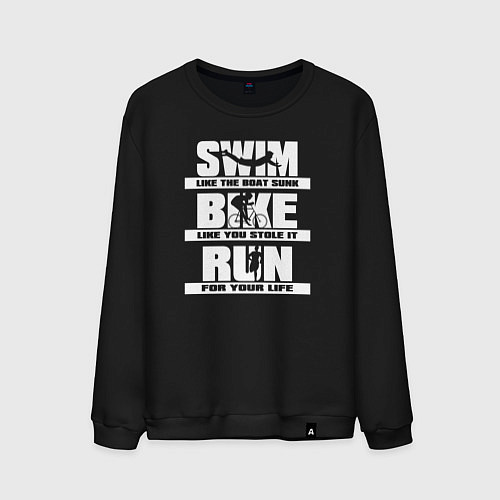 Мужской свитшот Плавай, езди на велосипеде, бегай / Черный – фото 1