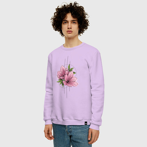 Мужской свитшот Акварельный розовой цветок / Лаванда – фото 3