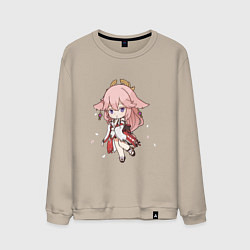 Свитшот хлопковый мужской Чиби лисичка Яэ Мико, цвет: миндальный