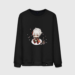 Мужской свитшот Отдыхающий Кадзуха с лепестками сакуры