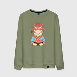 Свитшот хлопковый мужской Geisha Neko Ramen, цвет: авокадо
