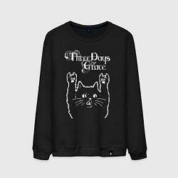 Свитшот хлопковый мужской Three Days Grace Рок кот, цвет: черный