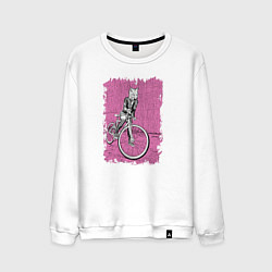 Свитшот хлопковый мужской Байк Панк Лисичка, цвет: белый