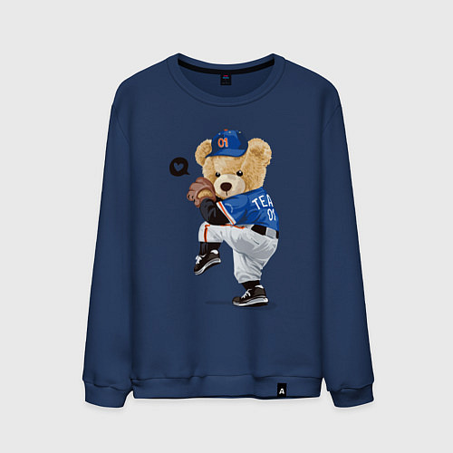 Мужской свитшот МИШКА БЕЙСБОЛИСТ / Тёмно-синий – фото 1