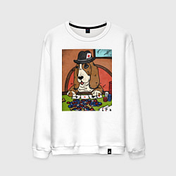 Свитшот хлопковый мужской Бассет-хаунд с картами, цвет: белый