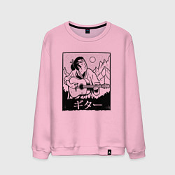 Свитшот хлопковый мужской Самурай с гитарой Samurai playing guitar, цвет: светло-розовый