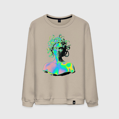 Мужской свитшот Gorgon Medusa Vaporwave Neon / Миндальный – фото 1