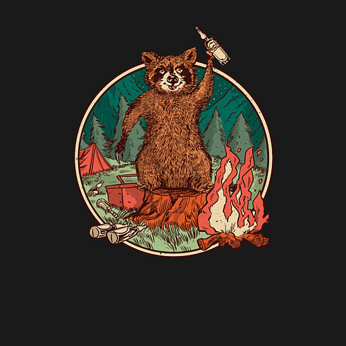 Мужской свитшот Винтажный енот на отдыхе Camping Raccoon / Черный – фото 3