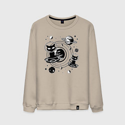 Свитшот хлопковый мужской Коты пришельцы в космосе, цвет: миндальный
