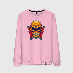 Свитшот хлопковый мужской Roses - Skull, цвет: светло-розовый