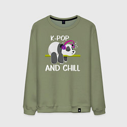 Свитшот хлопковый мужской Панда на кей попе и расслабоне, цвет: авокадо