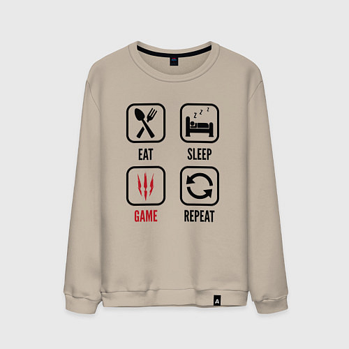 Мужской свитшот Eat Sleep The Witcher Repeat / Миндальный – фото 1