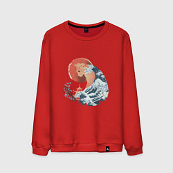 Свитшот хлопковый мужской Душа природы Японии - Бушующее море, цвет: красный