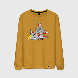 Свитшот хлопковый мужской Акула кибер - самолет, цвет: горчичный