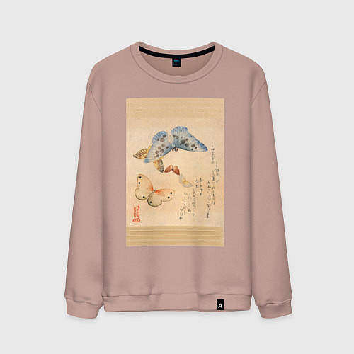 Мужской свитшот Японская гравюра Бабочки / Пыльно-розовый – фото 1