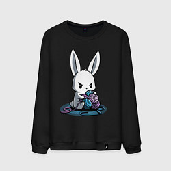 Свитшот хлопковый мужской Зайчонок обнял клубки The bunny hugged the balls, цвет: черный