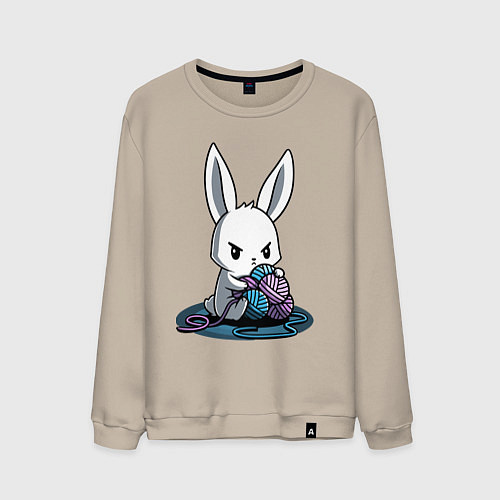 Мужской свитшот Зайчонок обнял клубки The bunny hugged the balls / Миндальный – фото 1