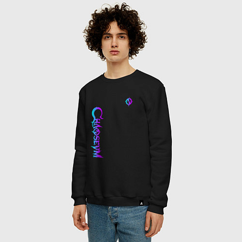 Мужской свитшот Chaoseum Neon logo / Черный – фото 3