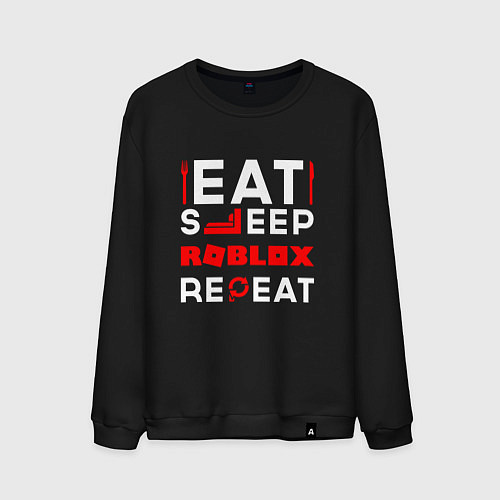 Мужской свитшот Надпись Eat Sleep Roblox Repeat / Черный – фото 1
