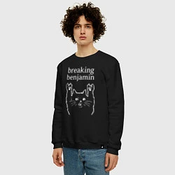 Свитшот хлопковый мужской Breaking Benjamin Рок кот, цвет: черный — фото 2