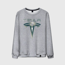 Мужской свитшот Tesla Logo Тесла Логотип Карбон