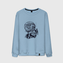 Свитшот хлопковый мужской Котик - Космонавт, цвет: мягкое небо