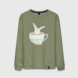 Свитшот хлопковый мужской Кролик в чашке, цвет: авокадо