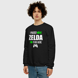 Свитшот хлопковый мужской I Paused Zelda To Be Here с зелеными стрелками, цвет: черный — фото 2