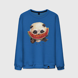 Свитшот хлопковый мужской Маленький панда ест арбуз, цвет: синий