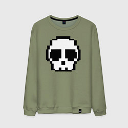 Свитшот хлопковый мужской Череп из пикселей, цвет: авокадо