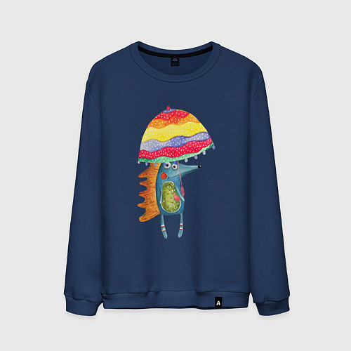 Мужской свитшот Ежик под зонтиком / Тёмно-синий – фото 1