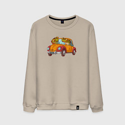 Свитшот хлопковый мужской Лягухи на ретро-автомобиле, цвет: миндальный