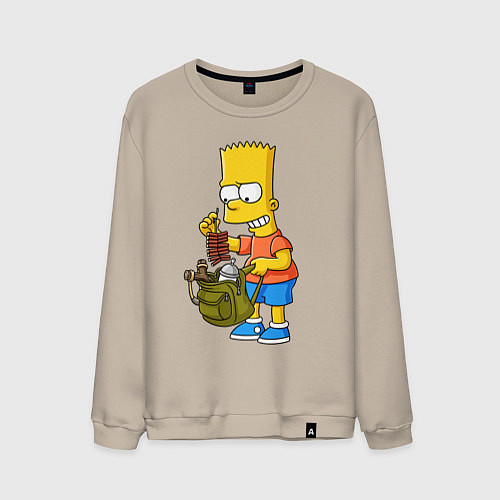 Мужской свитшот Барт Симпсон разбирает свой рюкзак / Миндальный – фото 1