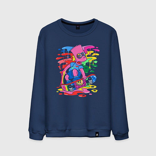 Мужской свитшот Барт Симпсон - крутой скейтер - разноцветные клякс / Тёмно-синий – фото 1
