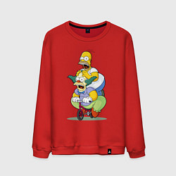 Свитшот хлопковый мужской Гомер Симпсон и Клоун Красти едут на детском велос, цвет: красный