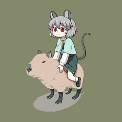 Свитшот хлопковый мужской Nazrin - Touhou riding a capybara, цвет: авокадо — фото 2
