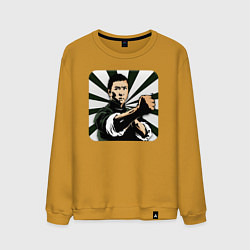 Свитшот хлопковый мужской Ип Ман в боевой стойке, цвет: горчичный