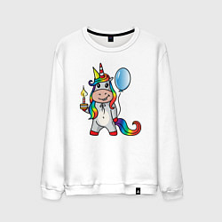 Свитшот хлопковый мужской Праздничный единорог с тортиком, цвет: белый