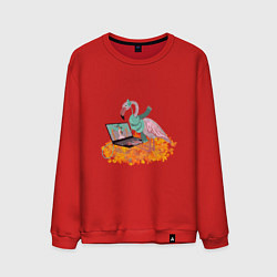 Свитшот хлопковый мужской Осенний фламинго с ноутбуком, мечты о лете, цвет: красный