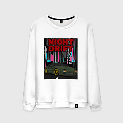 Свитшот хлопковый мужской Night Drift Tokyo Nissan 180sx 200sx 240sx Silvia, цвет: белый