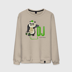 Свитшот хлопковый мужской DJ панда я люблю музыку, цвет: миндальный